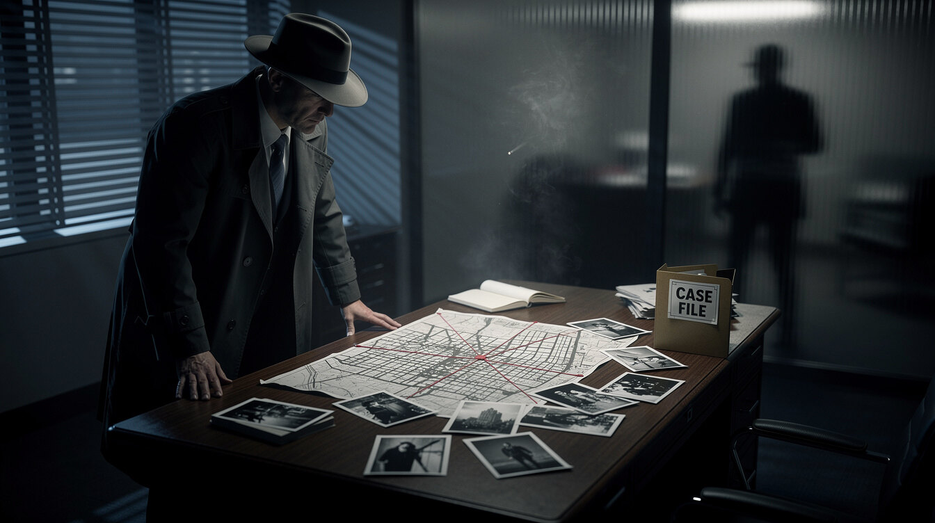 detective investigating hidden case
